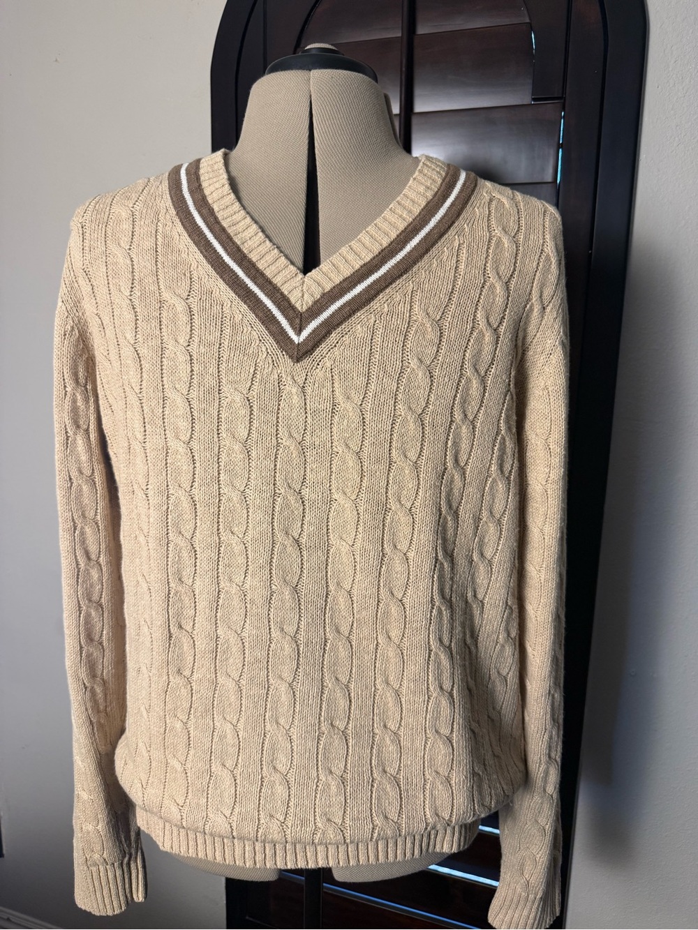 Brooks Brothers 346 Linen Cotton Cable Knit Cricket / Tennis Sweater – XL